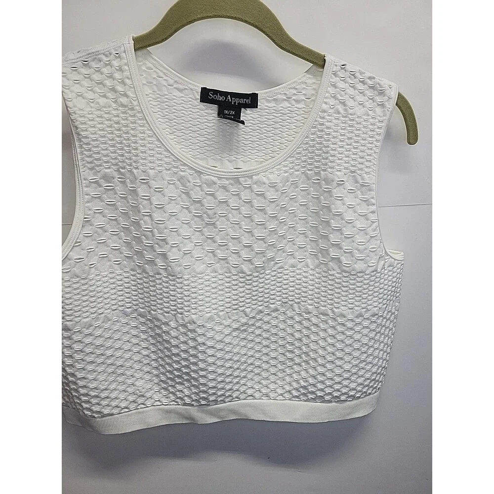Soho Apparel White Textured‎ Cropped Top Shirt 1x/2x